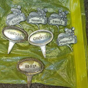 Cute vintage metal cheese markers (mice figurines and plain ovals)